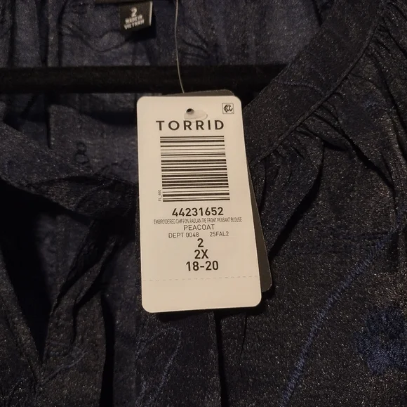 Torrid Chiffon Embroidered Tie Front Peasant Top Blouse - Picture 10 of 11